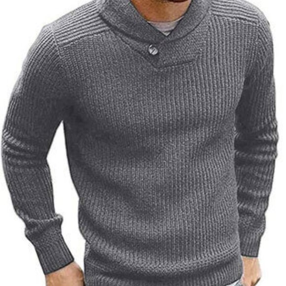 H&M Two Button Shawl Collar Pullover Sweater Lightweight Ribbed Cable, Size L - Picture 9 of 9